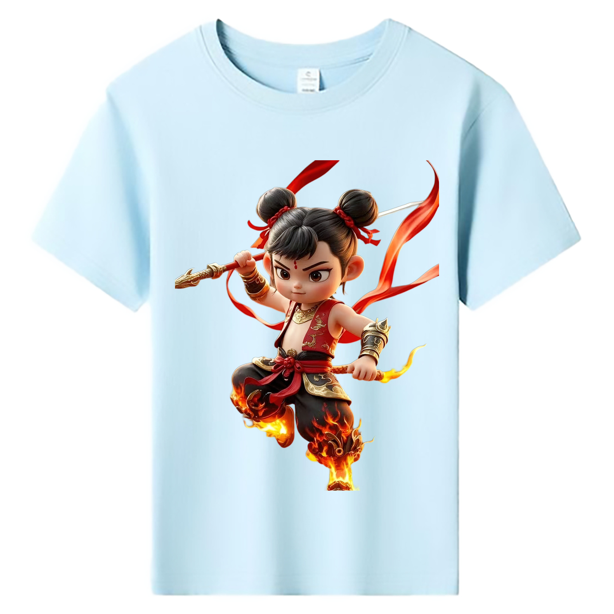（画像用） Ne Zha 2 ナタ 魔童の大暴れ 綿100％キッズTシャツ（フロントプリント）